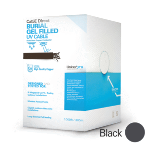 Reel 1000 ft, Cat5e, outdoor use, with Gel, Extreme Humidity, double jacket, Underground, UL, Black Color for video surveillance applications, and High Speed Networks.