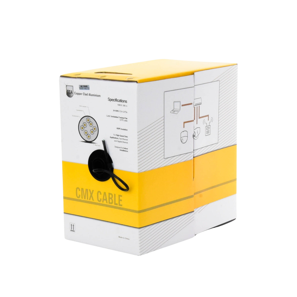 Reel Cat5e 1000 ft (305 m) cable , Copper Clad Aluminum (CCA), Black, Indoor Use