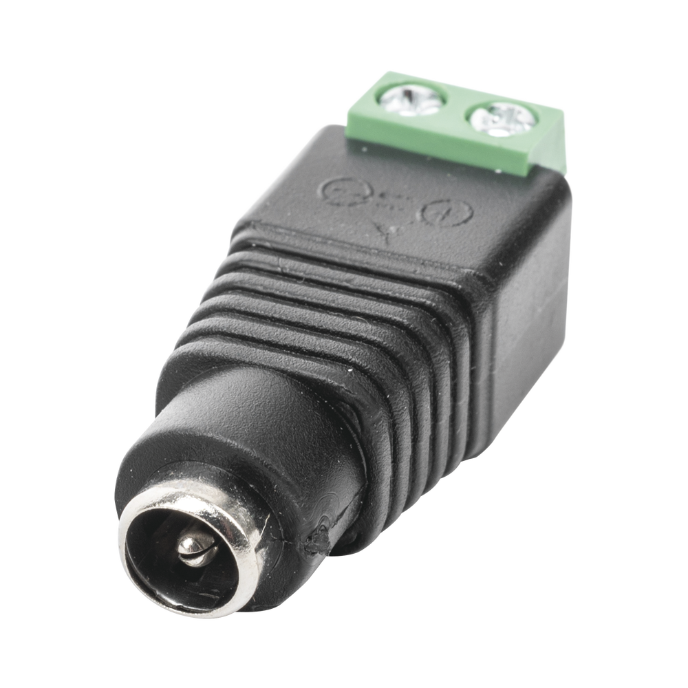 12 Vdc polarized 3.5 mm Jack Female Adapter / Screw Type Terminals / Polarized (+/-)/ Ideal for Video Surveillance Cameras.