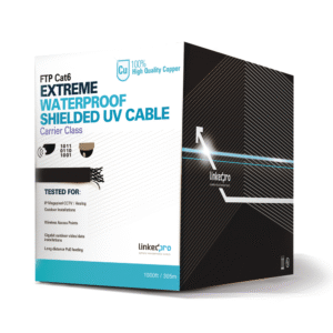 Cat6 UTP cable for outdoor, black, 1000 ft (305 m), unshielded, for video surveillance applications, data networks.