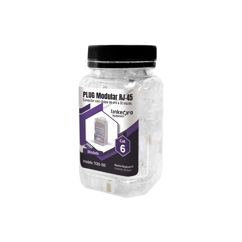 100 Pieces Bottle with Modular Plug RJ45 Cat6 Shielded, 30 microns Gold Plated for Extreme Durability without Ground Pin