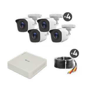 Kit TurboHD 720p / DVR 4 canales / 4 Cámaras Bala de Metal / 4 Cables 18 Mts / H.265+ / 1 Fuente de Poder Profesional / Accesorios de Instalación