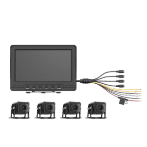 Sistema de Monitoreo Local / 4 Cámaras 1080p para Exterior (IP68) y Pantalla LCD de 7" a Color / Memoria Micro SD de 64 GB (Expandible a 512 GB) / Soporta Cambio de Cámara al Dar Reversa al Vehiculo / Accesorios de Instalación