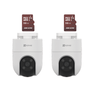 Kit de Camaras WiFi, Incluye 2 Piezas CS-H8C y 2 Piezas HS-TF-E1/32G / Audio de Dos Vías / Detección de Movimiento /  Luz Estroboscópica / Sirena  /  Uso en Exterior con Protección