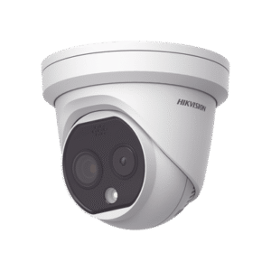 Turret IP Dual / Térmica 1.8 mm (160 x 120) / Óptico 2 mm (4 Megapixel) / Detección de Personas 53 mts / 15 mts IR / Exterior IP67 / PoE / Termométrica / Detección de Temperatura / Sirena y Luz / Micro SD 32 GB Incluida