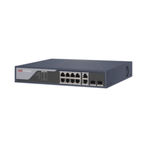 Switch PoE+ / Administrable / Uso en Rack / 8 Puertos 10/100 PoE+ / 2 Puertos 1000 Mbps Uplink / 2 Puertos SFP / Configuración Nube desde Hik-PartnerPro / Modo Extendido hasta 300 Metros / 125 W