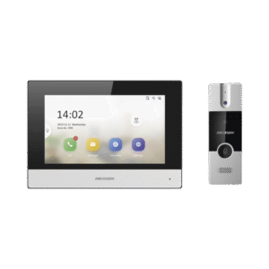 Kit de Videoportero Híbrido de Plastico / IP a 4 Hilos con Función de Llamada a App Hik-Connect / Monitor se Conecta a Internet por Cable o WiFi y por 4 Hilos al Frente de Calle / Expandible a Mas Equipos