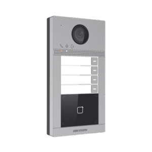 Videoportero IP 2 Megapixel / Llamada y Apertura Remota desde App Hik-Connect (Requiere monitor )/ PoE / Exterior IP65 + Antivandalico IK08 / 4 Departamento / Apertura con Tarjeta / Soporta 2 Puertas y hasta 6 Monitores