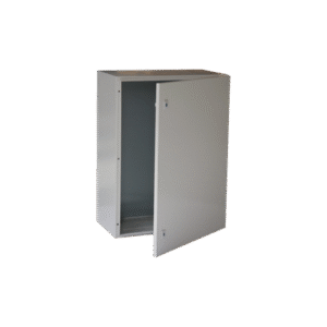 Gabinete de Acero IP66 Uso en Intemperie (400 x 600 x 250 mm) con Placa Trasera Interior Metálica y Compuerta Inferior Atornillable (Incluye Chapa y Llave T).