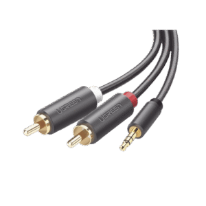 Cable Adaptador de 3.5mm Macho a 2 RCA Macho / 3 Metros / Color Gris / Blindaje Múltiple / ABS / Alta Calidad
