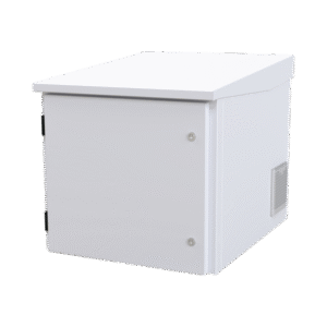 Gabinete PROFUNDO hasta 705 mm  de profundidad, de Exterior de 9UR con Ventiladores y Termostato, Se envía el Gabinete Armado, (Montaje a poste o torre se vende por separado).