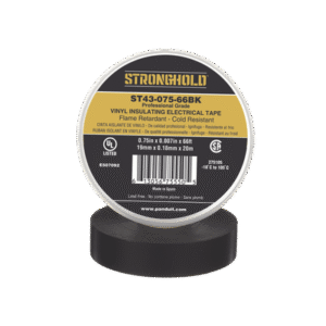 Cinta Eléctrica STRONGHOLD para Aislar, de PVC, Uso Profesional en Construcción Eléctrica, Grosor 0.18mm (7 mil), Ancho 19mm, y 20m Largo, Color Negro.