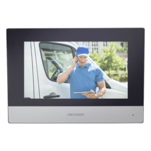 Monitor Hibrido IP WiFi Touch Screen 7" para DS-KIS303P / Vídeo en Vivo / PoE Estándar / Apertura Remota / Llamada Entre Monitores / Audio de dos vías / Policarbonato