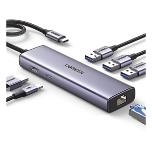 HUB USB-C (Docking Revodok) 6 en 1 | 3 Puertos USB-A 3.0 (5 Gbps) | USB-C PD 100W | HDMI 4K@30Hz | Entrada 1 RJ45 (Gigabit Ethernet) | Chip de Última Generación | Potente Disipación de Calor |  Caja de Aluminio.
